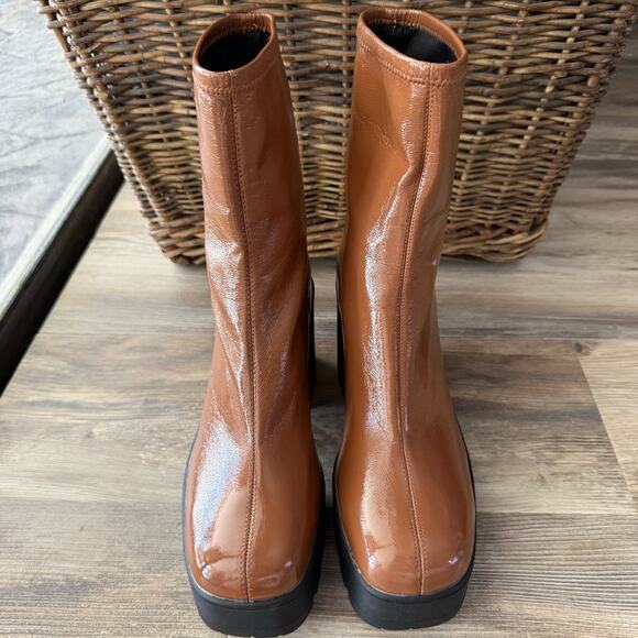 Call It Spring Brown Faux Leather Platform Chunky Heel Ankle Boots Women’s 11 - Picture 2 of 9